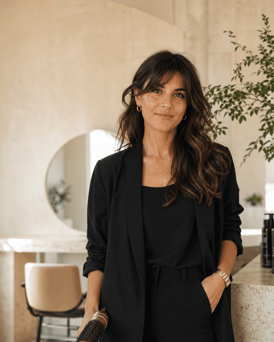 Coiffeuse professionnelle dans un salon Hair Lib lumineux